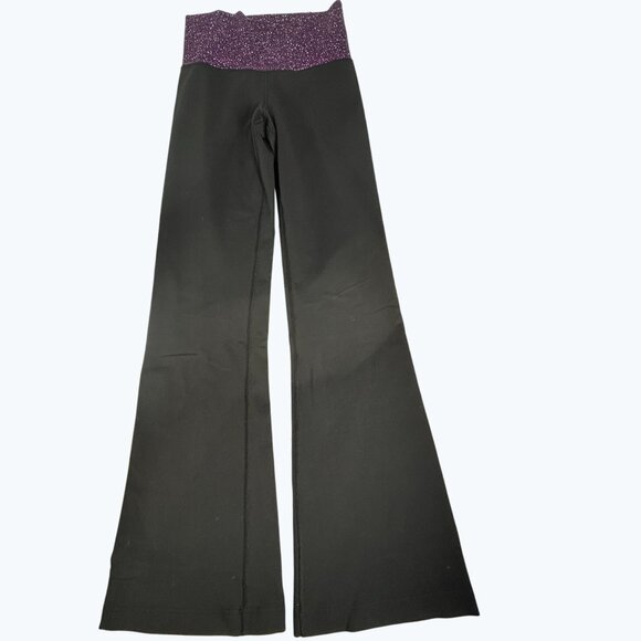 Lululemon Womens Flared Yoga Pants Black Purple Waistband Pull-On Mid-Rise - Picture 1 of 8